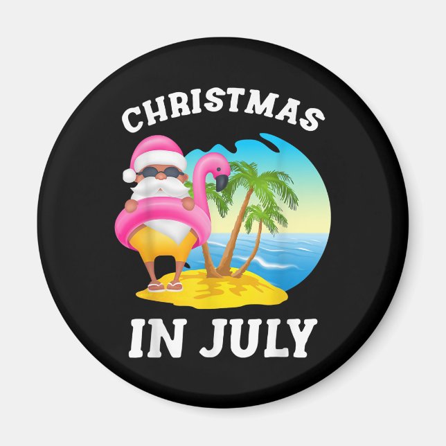 Imán Christmas In July Santa Flamingo Pool Summer (Frente)