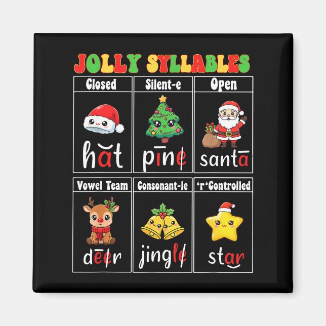 Imán Christmas Jolly Syllables Teacher Students Funny S (Frente)