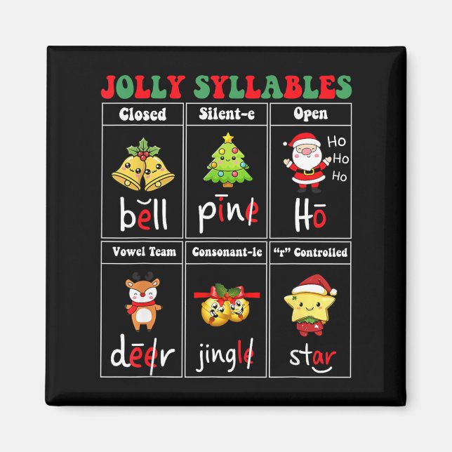 Imán Christmas Jolly Syllables Teacher Students Funny S (Frente)