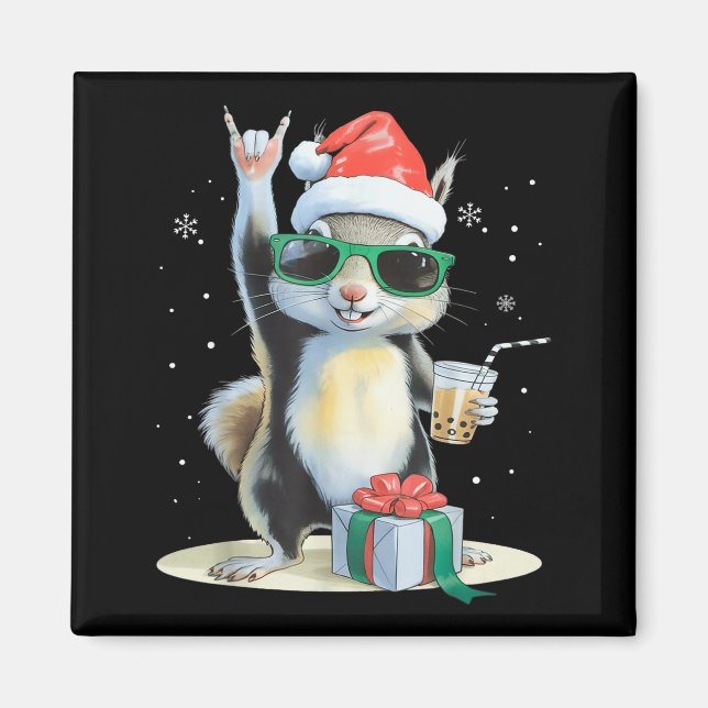 Imán Christmas Kawaii Squirrel Bubble Tea Boba Squirrel (Frente)