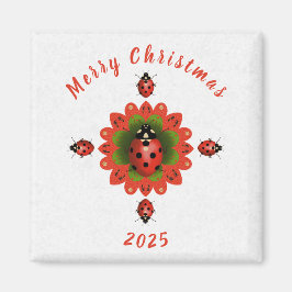 Imán Christmas Ladybug Red Green White Square