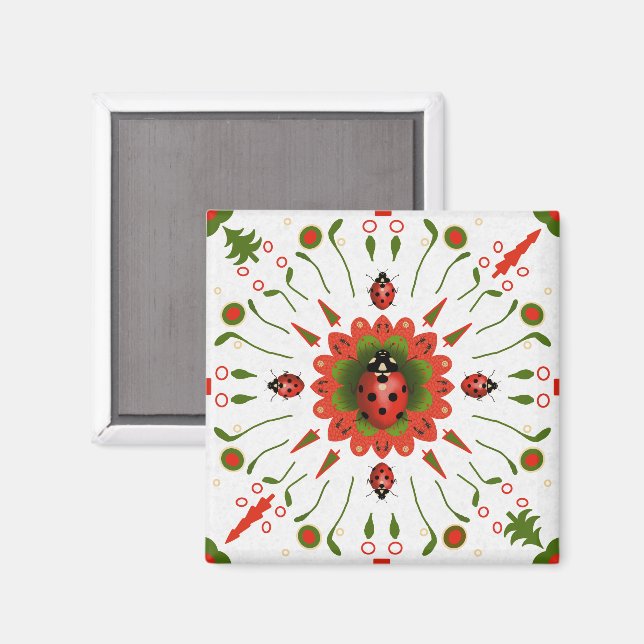 Imán Christmas Ladybug Red White Green (Anverso/Reverso)