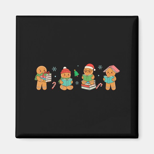 Imán Christmas Library Gingerbread Man Books Lover Book (Frente)