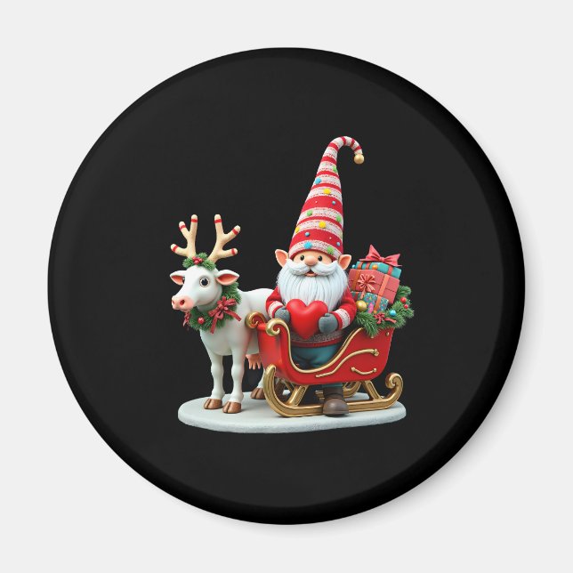 Imán Christmas Light Gnome Santa Claus Riding Sleigh Hi (Frente)