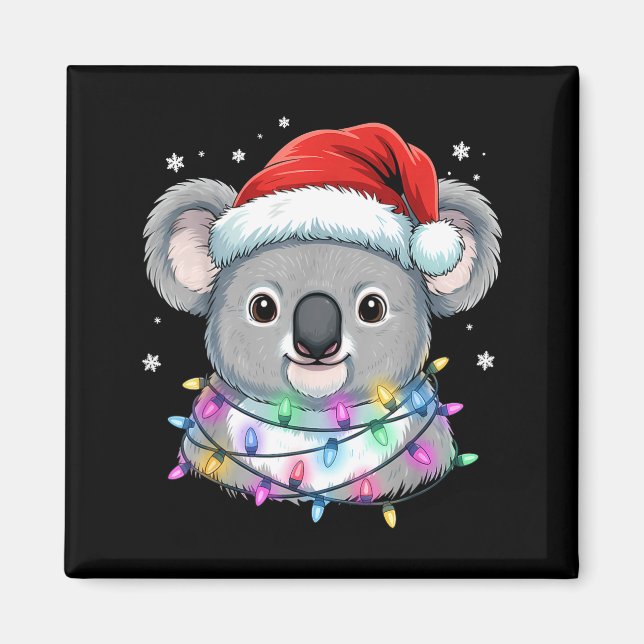 Imán Christmas Lights Koala Santa Hat Cute Xmas Pajamas (Frente)