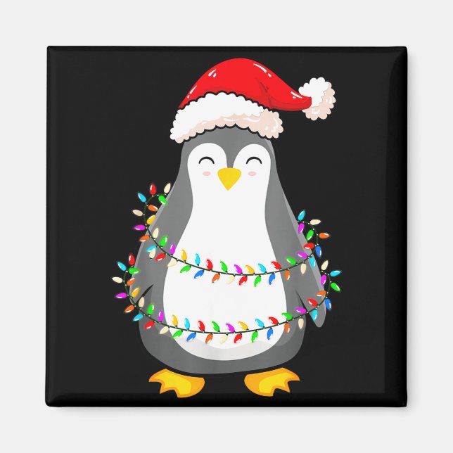 Imán Christmas Lights Penguin Wearing Xmas Hat - Pengui (Frente)