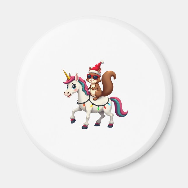 Imán Christmas Lights Squirrel Riding Unicorn T-Shirt ( (Frente)