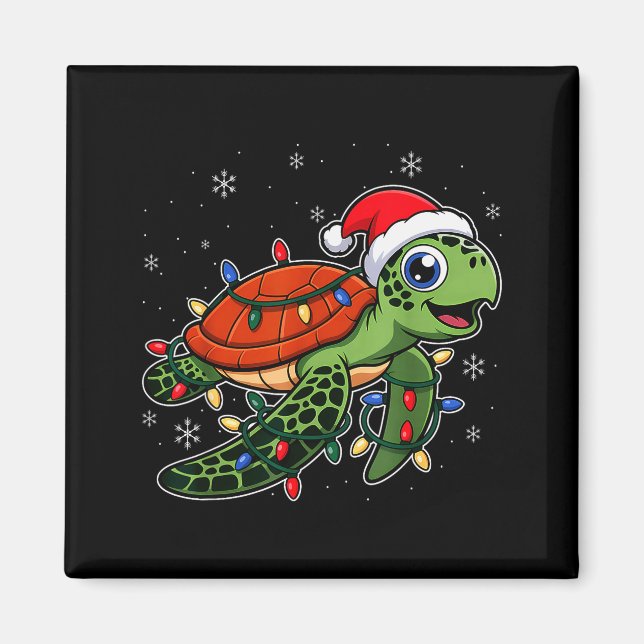 Imán Christmas Lights Turtle Wearing Xmas Hat - Lover  (Frente)