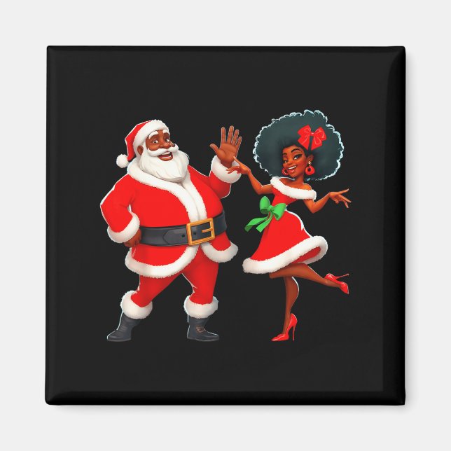 Imán Christmas Mr Santa Mrs Claus Dancing African Ameri (Frente)