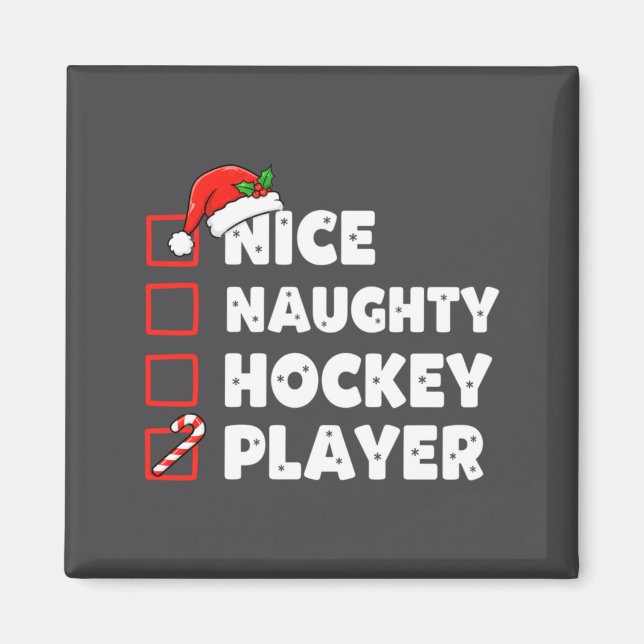 Imán Christmas Nice Naughty Hockey Player List Santa Ch (Frente)