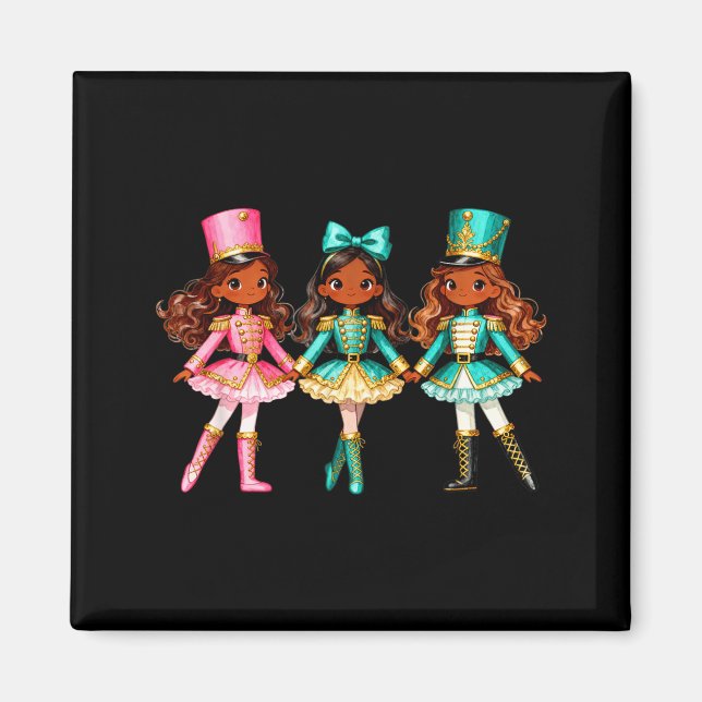 Imán Christmas Nutcracker Black Girls Kids Festive Xmas (Frente)