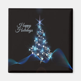 Imán Christmas Party Blue Tree Shiny Black Elegant