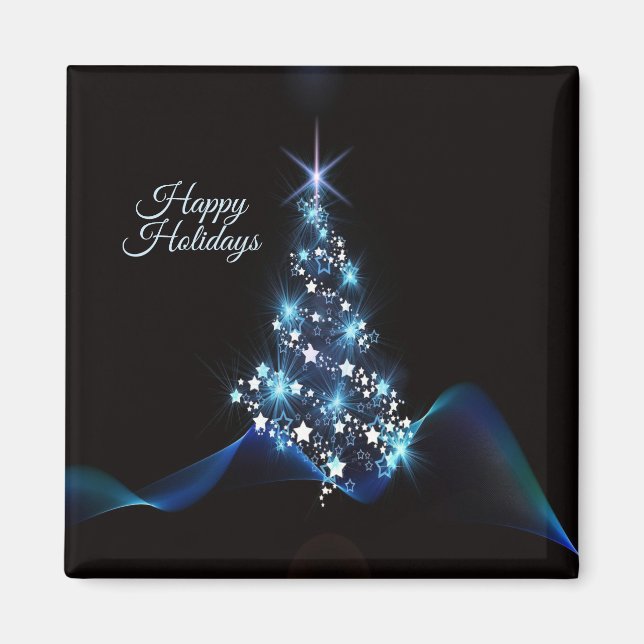 Imán Christmas Party Blue Tree Shiny Black Elegant (Frente)