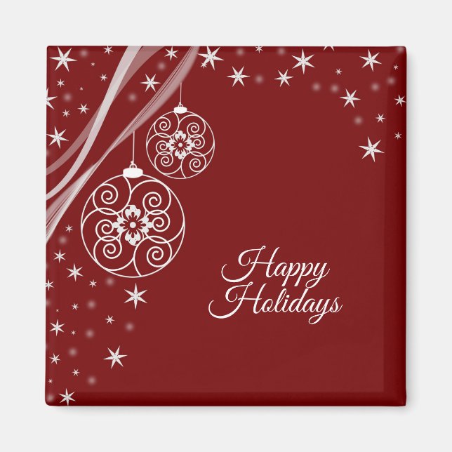 Imán Christmas Party White Ornaments Stars Red Elegant (Frente)