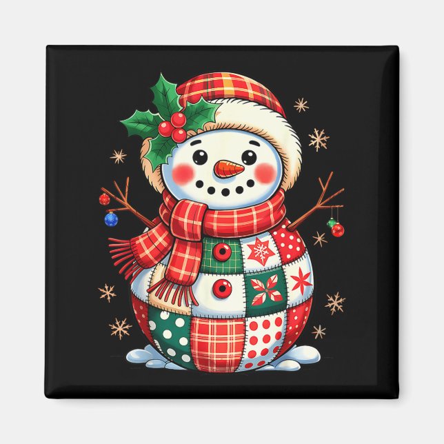 Imán Christmas Patchwork Snowman - Quilted Holiday Aest (Frente)
