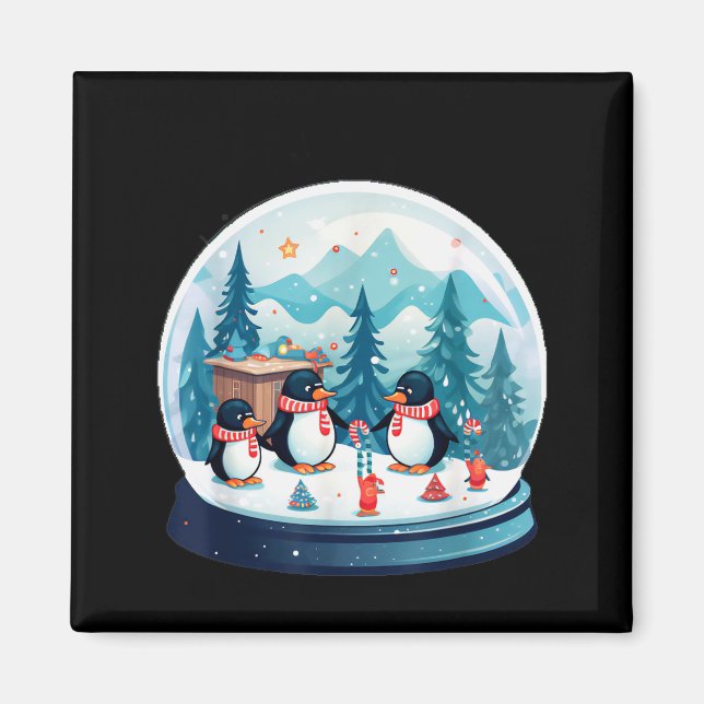 Imán Christmas Penguin Snow Globe Scene Family Holiday  (Frente)