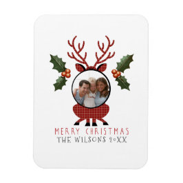 Imán Christmas Plaid Reindeer with Personalized Photo