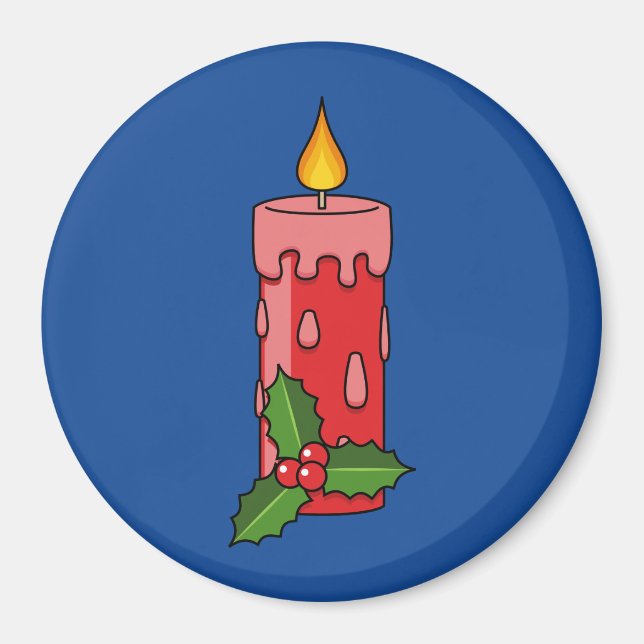 Imán Christmas Red Pillar Candle with Holly (Frente)