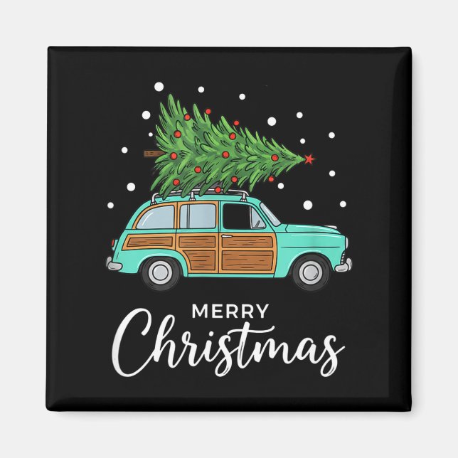Imán Christmas Retro Car With Christmas Tree - Merry Me (Frente)