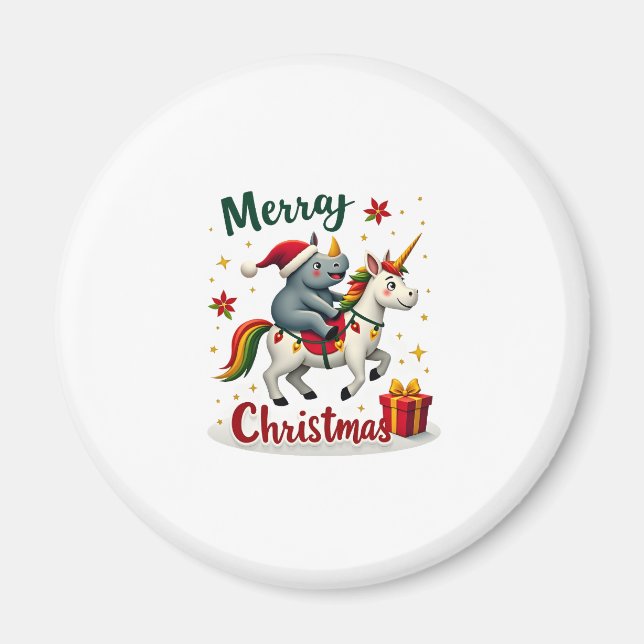 Imán Christmas Rhino Merry Christmas Unicorn Rhino T-Sh (Frente)