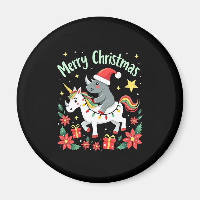 Imán Christmas Rhino Merry Christmas Unicorn Rhino T-Sh (Frente)