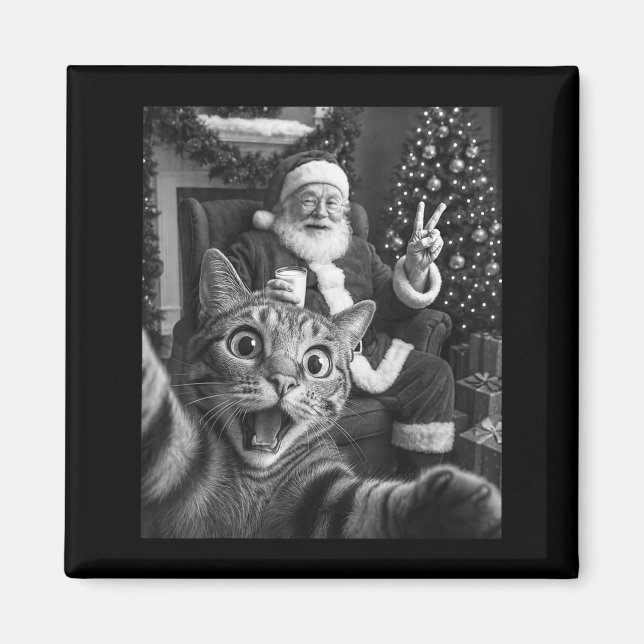 Imán Christmas Santa Claus Merry X-mas Funny Cat Selfie (Frente)