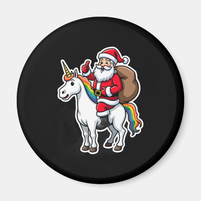 Imán Christmas Santa Claus Riding Unicorn - Xmas Girls  (Frente)