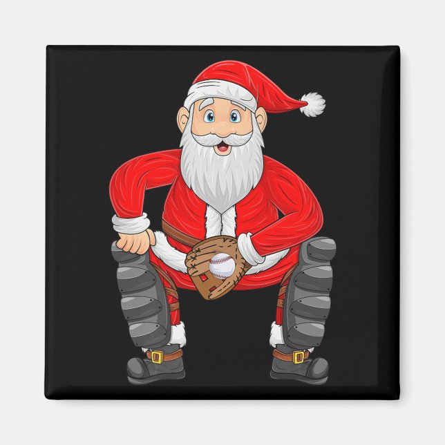 Imán Christmas Santa Playing Baseball Catcher Xmas Srts (Frente)