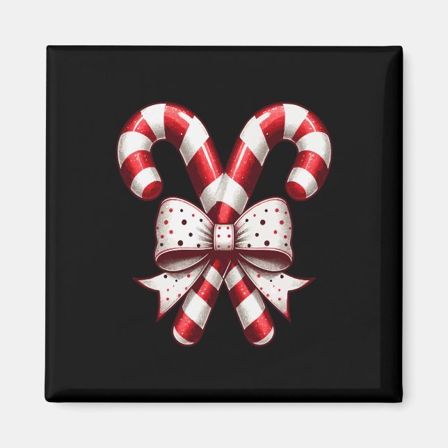 Imán Christmas Season Cute Candy Cane Retro Coquette Bo (Frente)