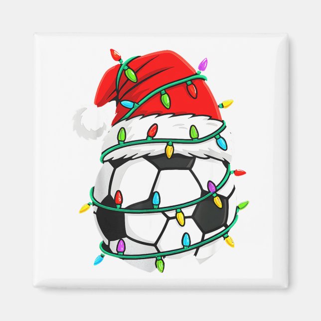 Imán Christmas Soccer Santa Hat Lights Santa Srts Xmas  (Frente)