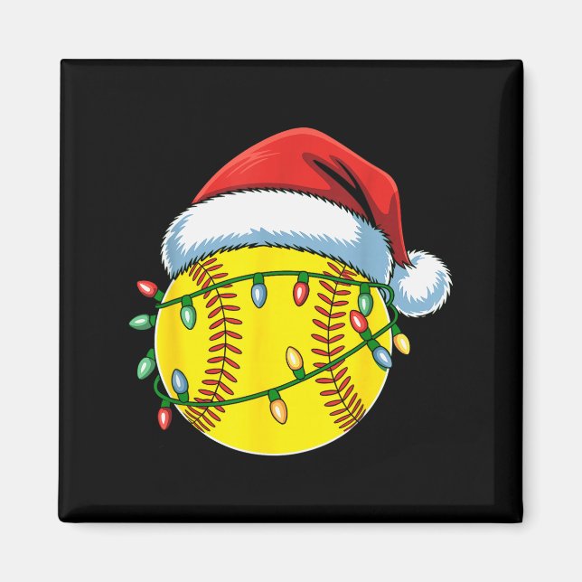 Imán Christmas Softball Ball Santa Hat Softball Xmas Li (Frente)