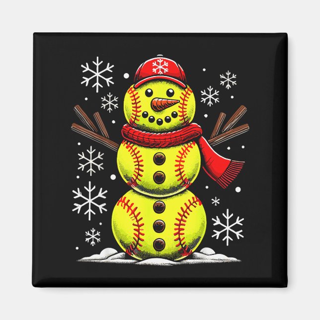 Imán Christmas Softball Snowman Girls, Softball Christm (Frente)