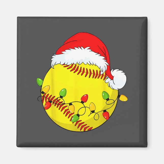 Imán Christmas Softball Xmas Santa Srts Hat Mens Womens (Frente)