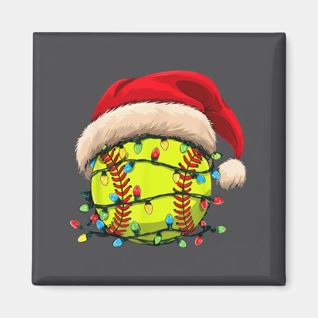 Imán Christmas Softball Xmas Santa Srts Hat Mens Womens (Frente)