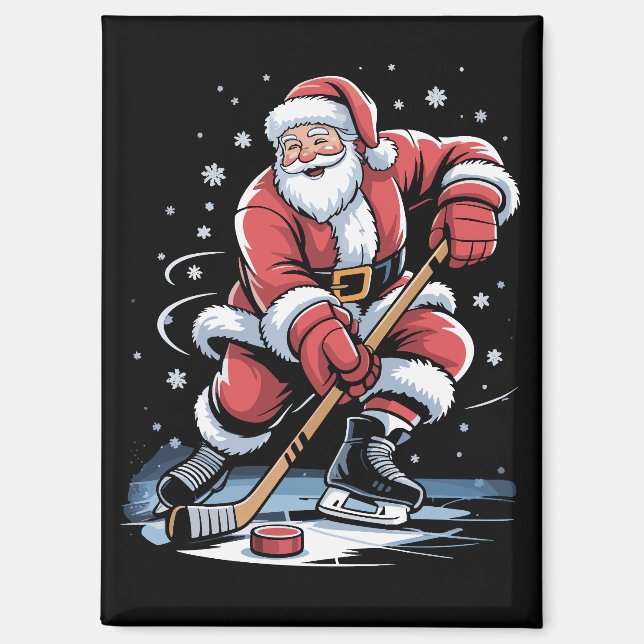 Imán Christmas Sports Santa Plays Ice Hockey Xmas  (Anverso)