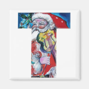 IMÁN CHRISTMAS T LETTER / SANTA  WITH VIOLIN MONOGRAM