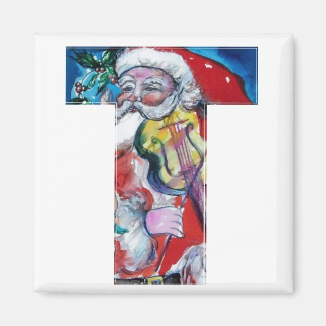 IMÁN CHRISTMAS T LETTER / SANTA  WITH VIOLIN MONOGRAM (Frente)