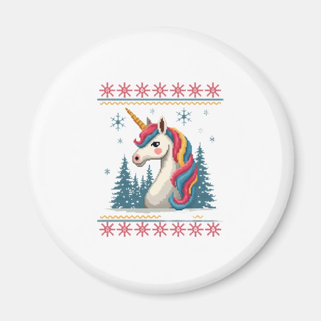Imán Christmas Theme Knitted Unicorn Unicorns T-Shirt ( (Frente)