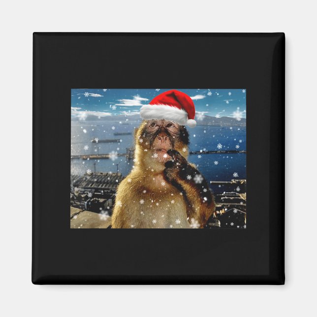 Imán Christmas Thinking Monkey Meme Brainrot Xmas Gift  (Frente)
