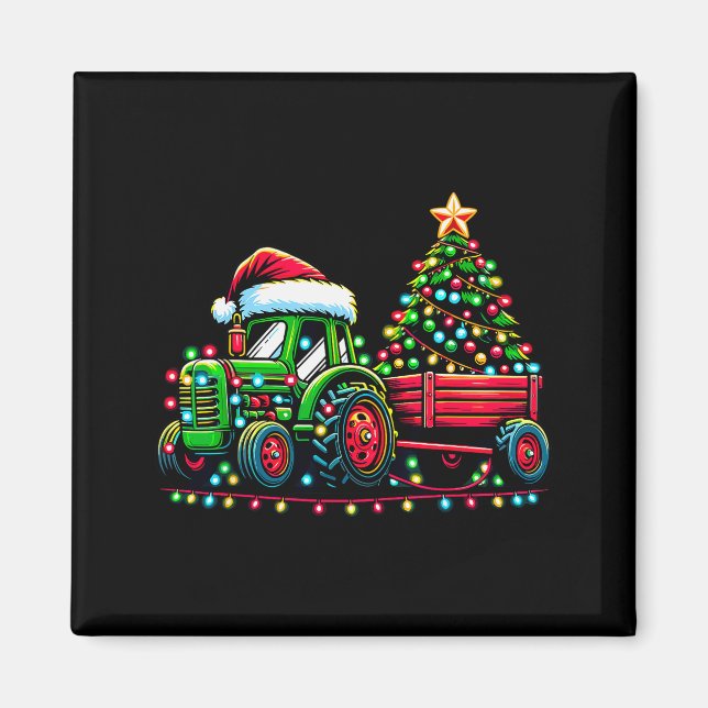 Imán Christmas Tractor Boys Santa Xmas Farm Truck  (Frente)