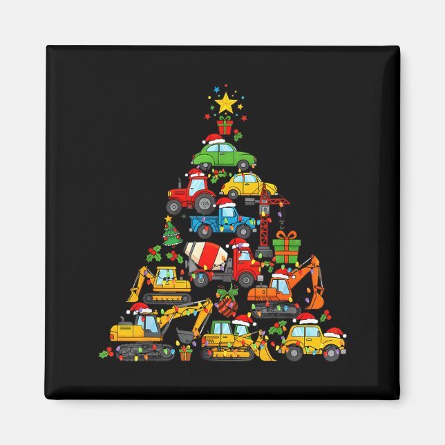Imán Christmas Tree Cute Construction Truck Xmas Holida (Frente)