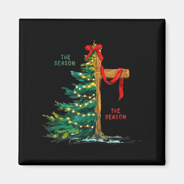 Imán Christmas Tree The Season Jesus Cross Faith Holida (Frente)
