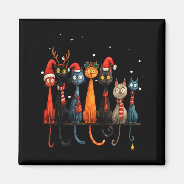 Imán Christmas Whimsical Mid-century Modern Look Cats 5 (Frente)
