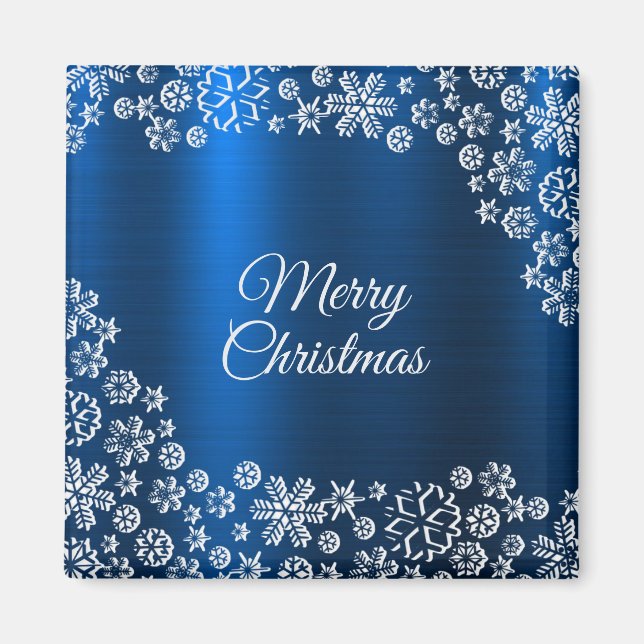 Imán Christmas White Snowflakes Navy Blue Holidays (Frente)