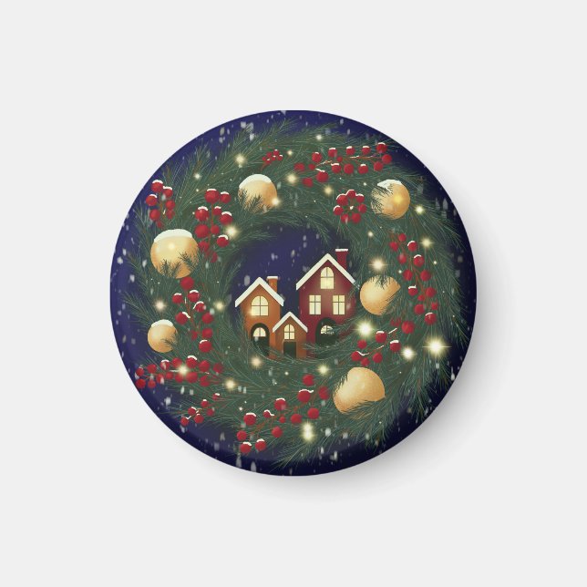 Imán Christmas wreath with pine branches (Frente)