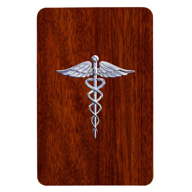 Imán Chrome como símbolo médico de Caduceus Mahogany Br (Vertical)
