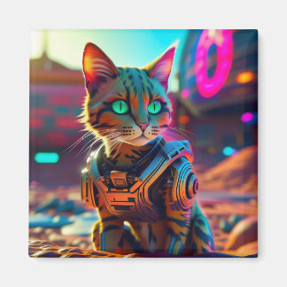 Imán Ciberpunk Cat Fridge Magnet