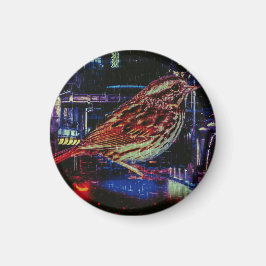 Imán Ciberpunk Sparrow en Neon Cityscape