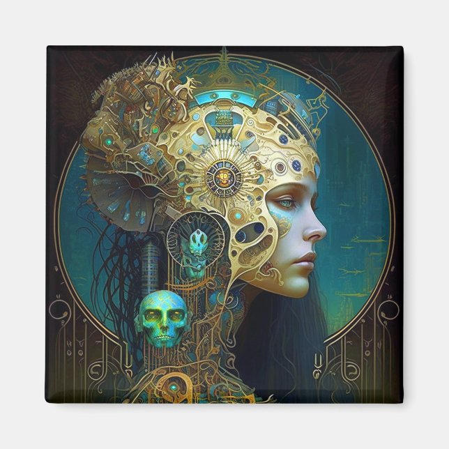 Imán Ciborg Woman Fantasy Magnet de Arte Sci-Fi (Frente)