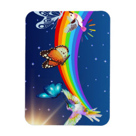 Imán Cielo nocturno, dos pájaros, mariposas y arcoiris